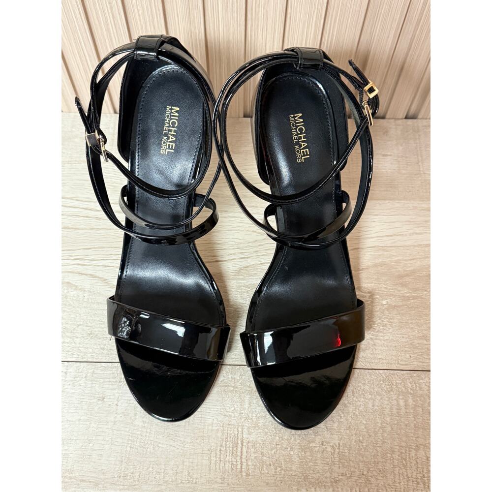 MICHAEL KORS Astrid Sandal Black Patent Leather Women’s Shoes Sz 10 - Picture 6 of 13